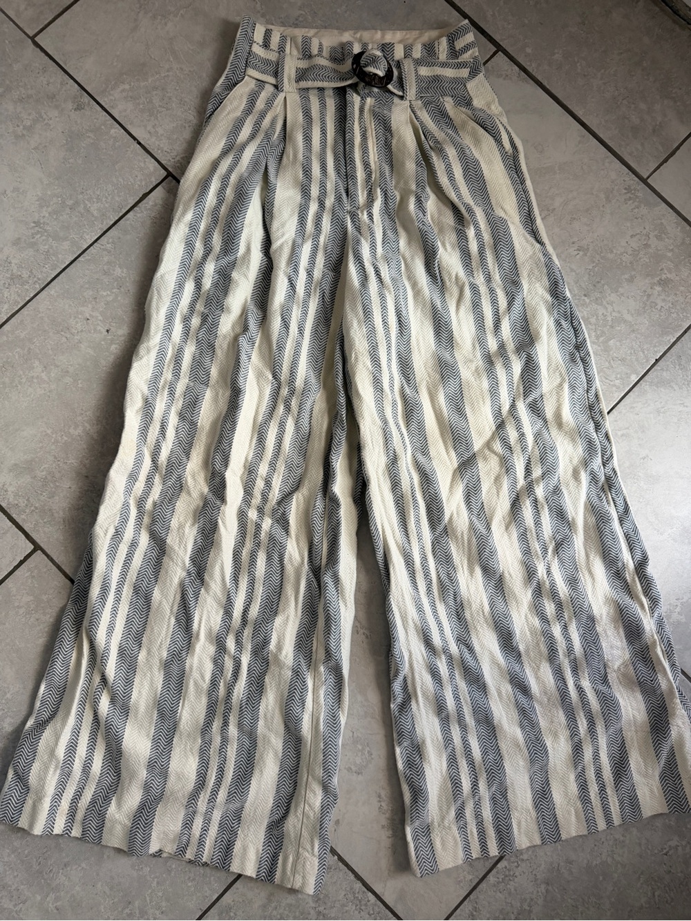 Free People Striped Wide-Leg Chinos in Cream and Blue